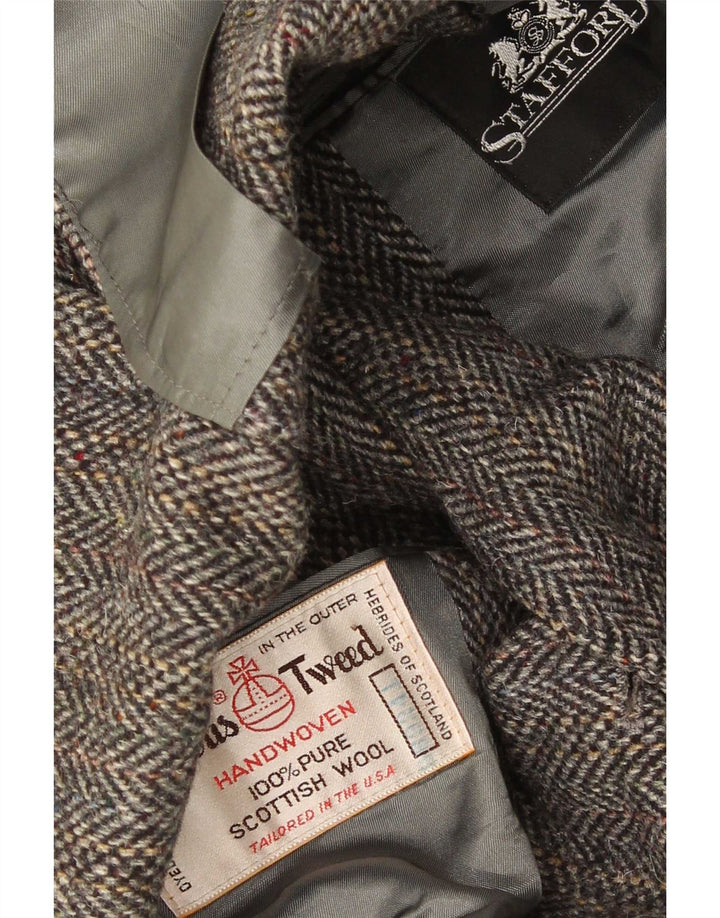 Giacca blazer a 2 bottoni da uomo Harris Tweed UK 40 grande lana a spina di pesce grigia