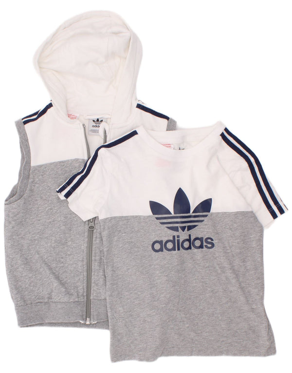 Set da 2 pezzi con cappuccio grafico Adidas per ragazzi 3-4 anni in cotone color block grigio