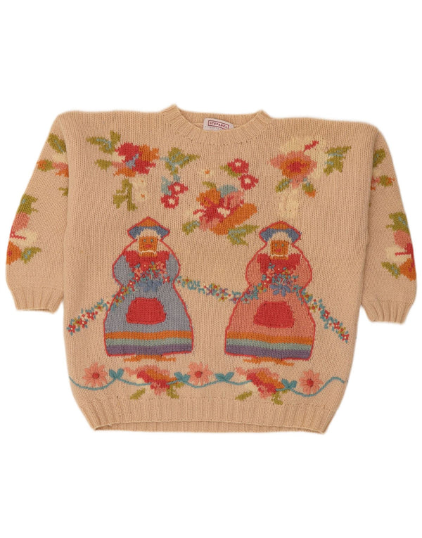 Maglione maglione girocollo da donna con vestibilità novità Stefanel UK 14 Beige medio