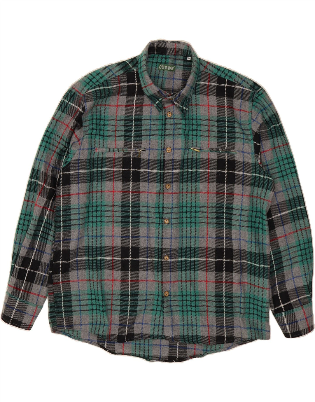 CROWN Mens Flannel Shirt 2XL Green Check Cotton Vintage Crown and Second-Hand Crown from Messina Hembry 
