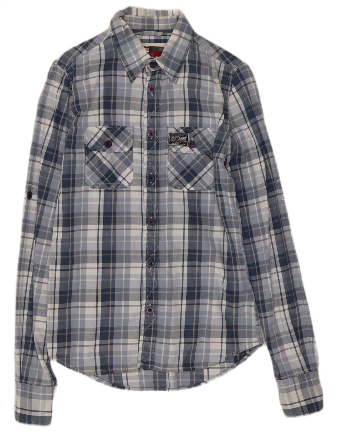 Camicia grafica da uomo Superdry in cotone a quadri piccoli blu