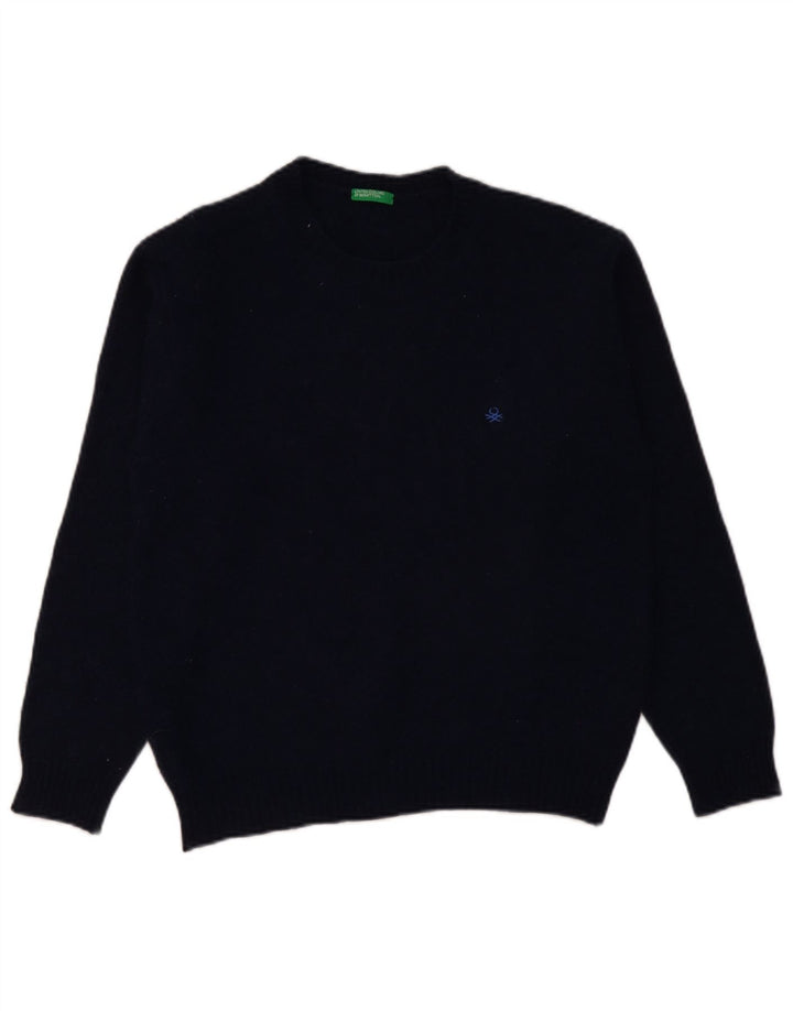 Maglione maglione girocollo da donna BENETTON UK 16 grande lana blu navy