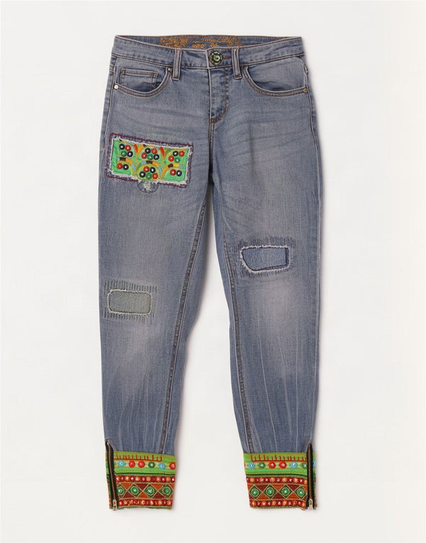 Desigual Pantaloni da jogging da donna Jeans affusolati W24 L27 Patchwork blu