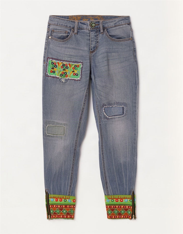 Desigual Pantaloni da jogging da donna Jeans affusolati W24 L27 Patchwork blu