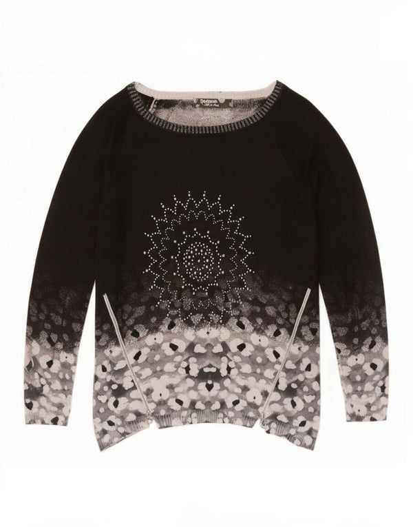 Desigual Donna Maglione con scollo a barchetta Maglione UK 14 Medio Nero Floreale