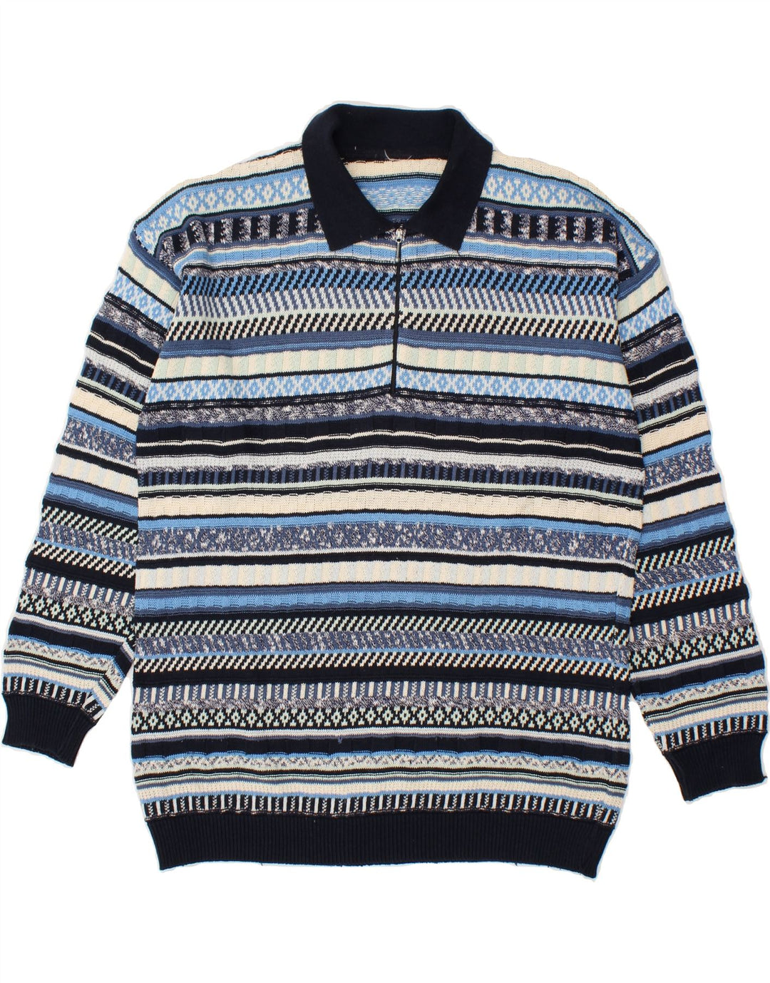 VINTAGE Maglione da uomo con collo alto a righe grandi blu