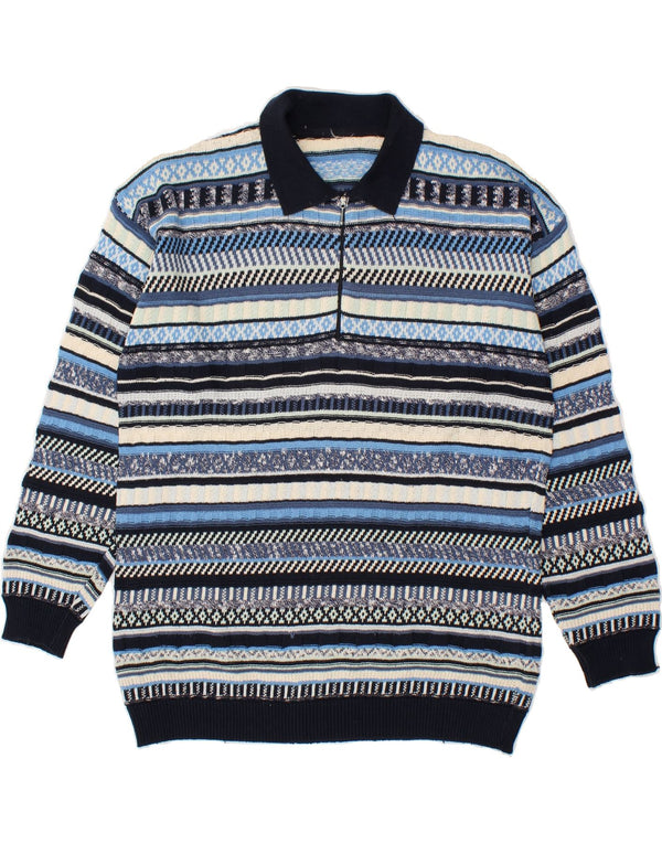VINTAGE Maglione da uomo con collo alto a righe grandi blu
