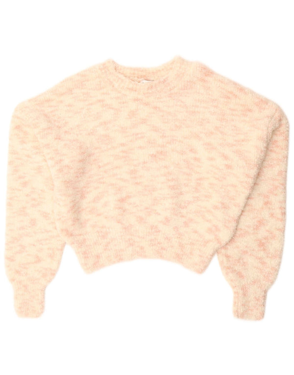 Topshop Maglione da donna con scollo a barca corto UK 10 Piccolo bianco sporco chiazzato