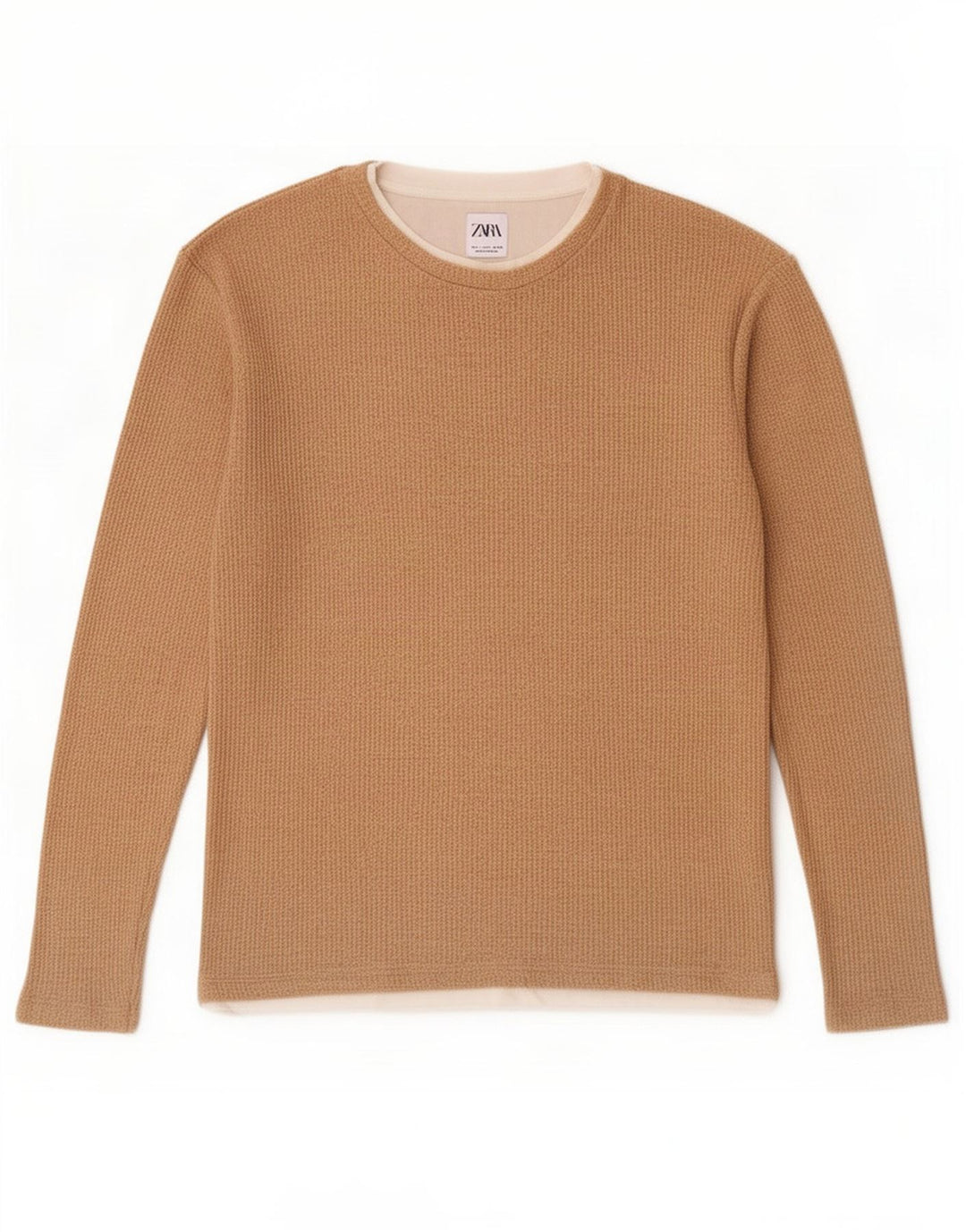 Top Zara da uomo a maniche lunghe piccolo in cotone beige