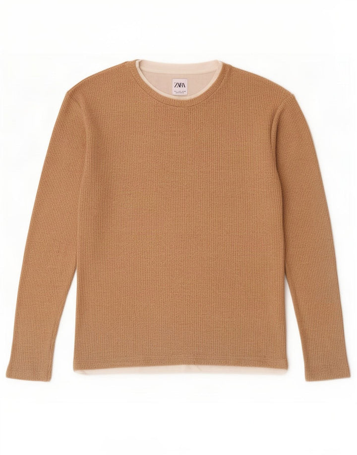 Top Zara da uomo a maniche lunghe piccolo in cotone beige