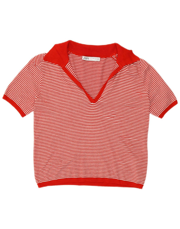 Polo da donna Zara UK 10 piccola in viscosa a righe rosse