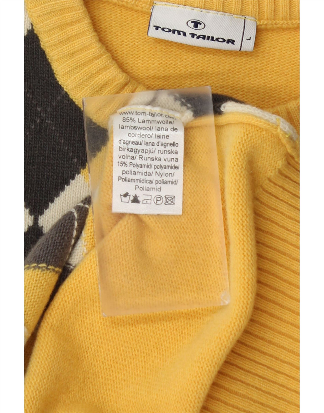 Tom Tailor Uomo Maglione Girocollo Maglione Grande Lana Argyle/Diamante Giallo
