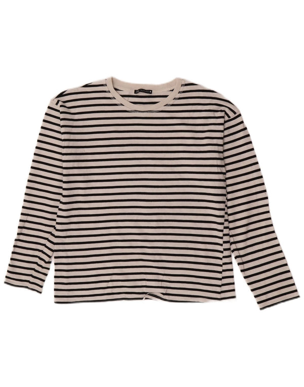 Top Zara da donna a maniche lunghe UK 10 piccolo cotone a righe bianche