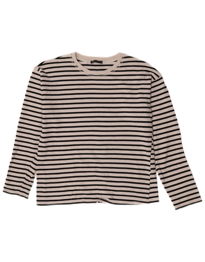 Top Zara da donna a maniche lunghe UK 10 piccolo cotone a righe bianche
