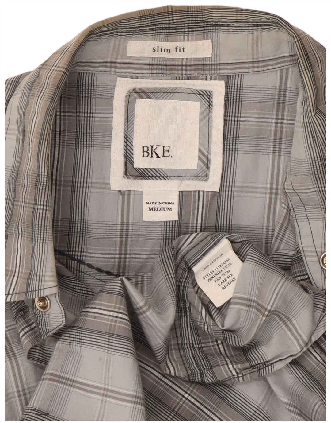Camicia da uomo slim fit BKE in cotone a quadri grigio medio