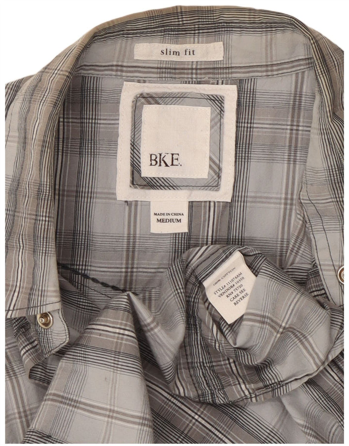 Camicia da uomo slim fit BKE in cotone a quadri grigio medio
