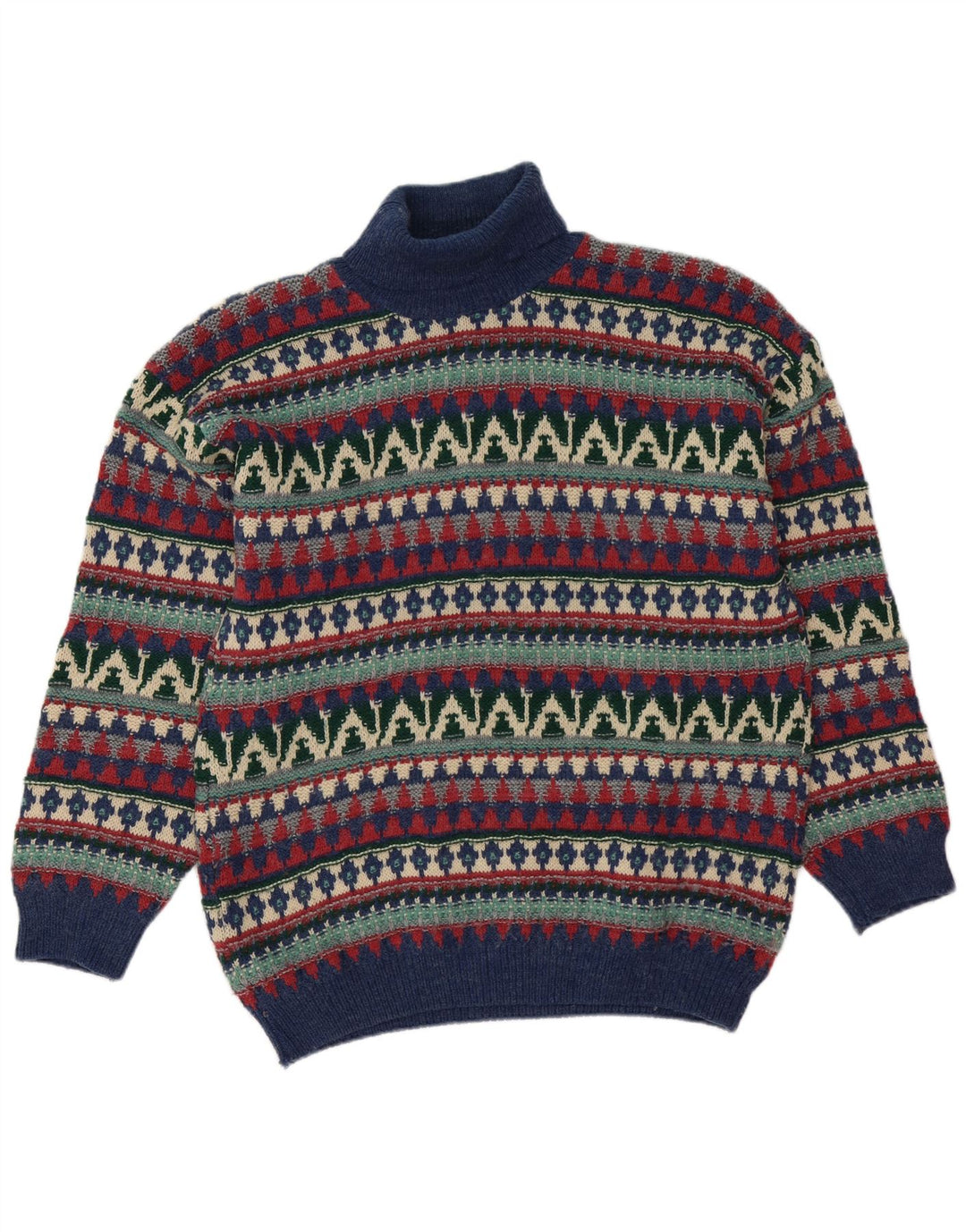 Maglione vintage da uomo con collo alto e lana Fair Isle multicolore