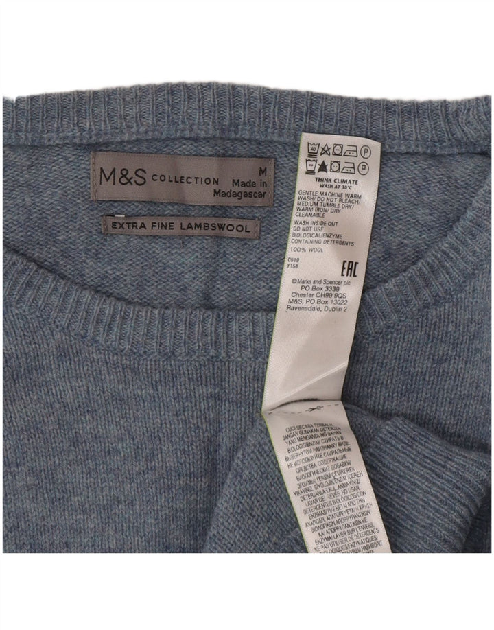 Maglione maglione con scollo a barca da uomo Marks & Spencer classico in lana blu medio