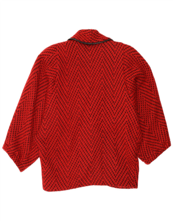 Giacca a pipistrello lavorata a maglia vintage da donna UK 14 Grande Chevron rosso