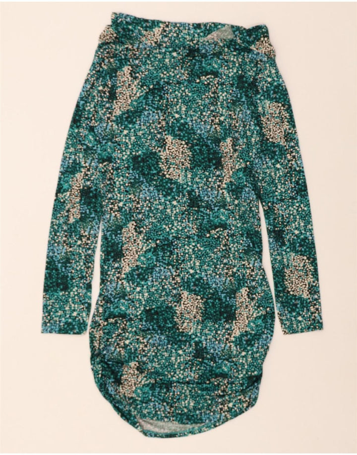 VINTAGE Womens Long Sleeve Basic Dress UK 12 Medium Green Spotted Vintage Vintage and Second-Hand Vintage from Messina Hembry 