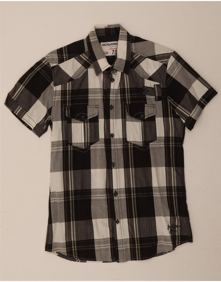 Camicia a maniche corte da uomo Jack & Jones in cotone a quadri neri medi