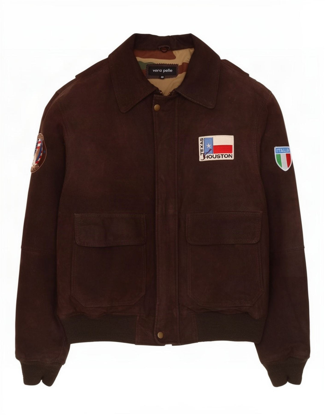 Giacca in pelle grafica da uomo vintage IT 48 Marrone medio