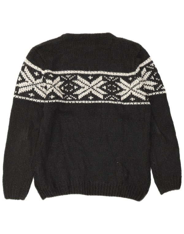 Maglione maglione girocollo da donna VINTAGE UK 16 grande lana Fair Isle nera