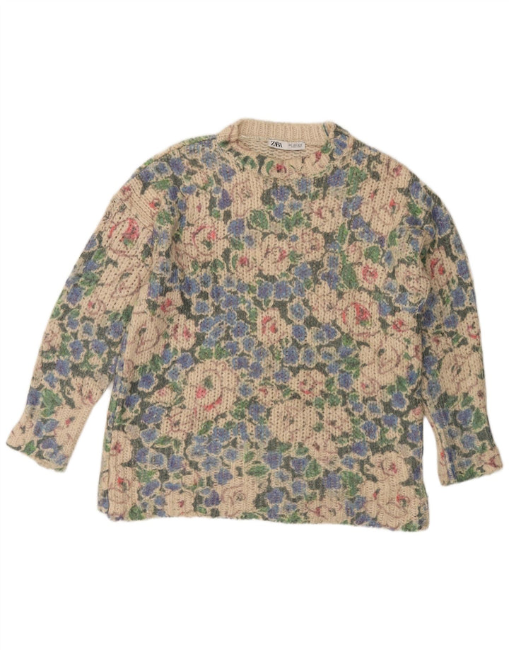 Maglione Girocollo Da Donna ZARA UK 10 Piccolo Floreale Multicolore