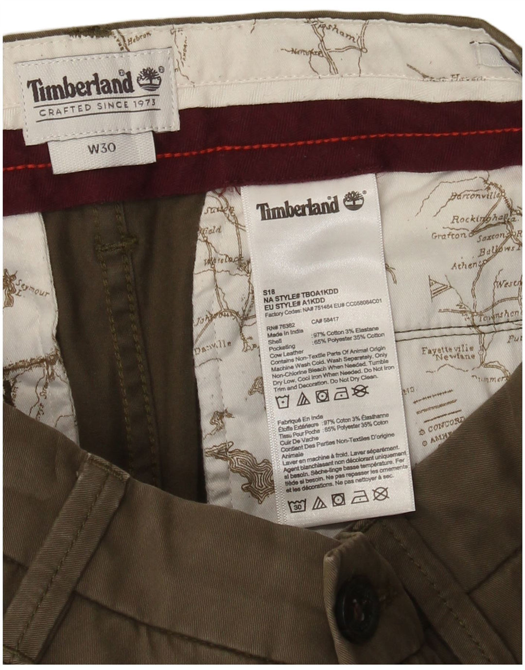 Pantaloncini chino da uomo Timberland W30 cotone kaki medio