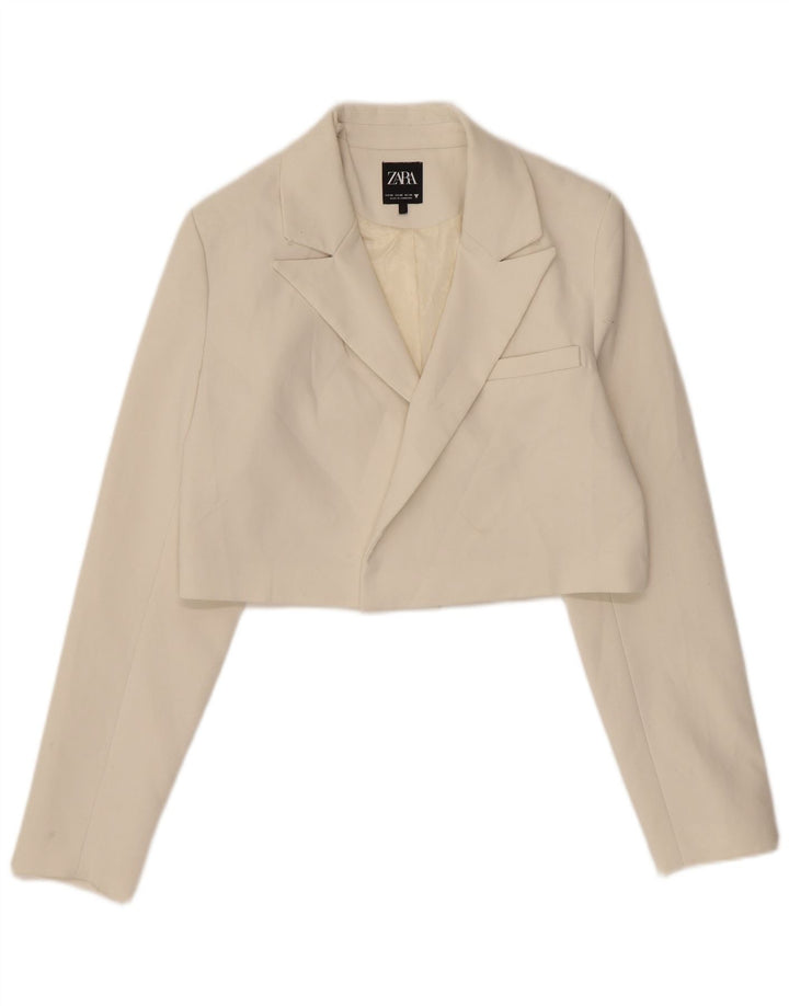 Giacca blazer aperta corta da donna Zara UK 6 XS poliestere bianco sporco