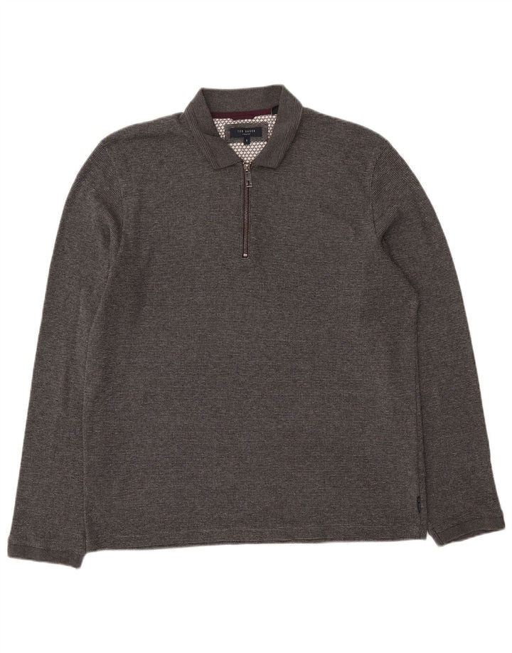 Polo da uomo a maniche lunghe Ted Baker taglia 5 XL poliestere chiazzato grigio
