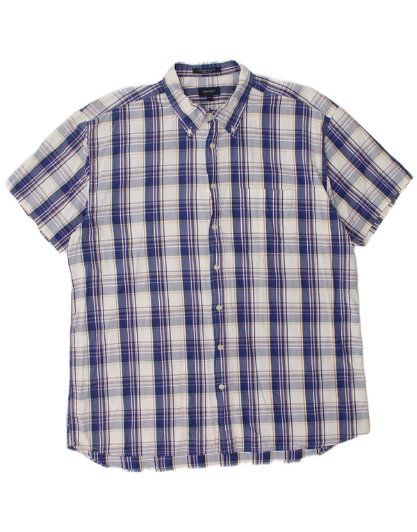 Gant Camicia da uomo a maniche corte, vestibilità regolare, 2XL, cotone scozzese blu