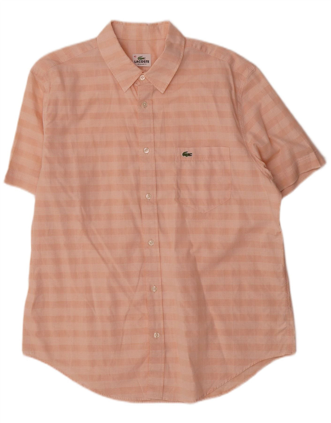 Camicia Lacoste da uomo a maniche corte vestibilità regolare taglia 42 grande cotone a quadri rosa
