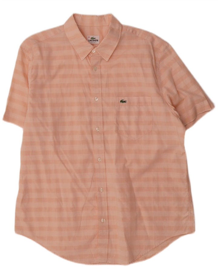 Camicia Lacoste da uomo a maniche corte vestibilità regolare taglia 42 grande cotone a quadri rosa
