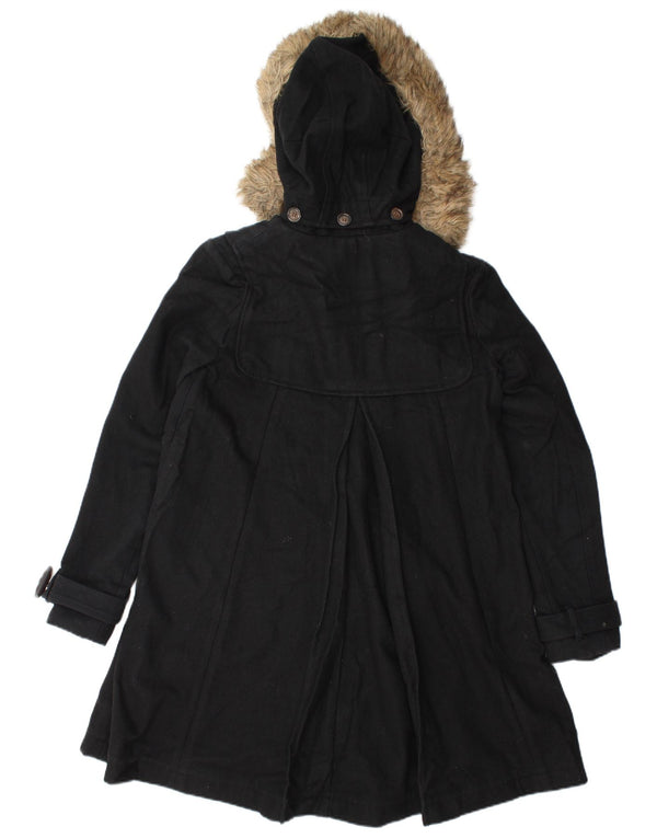 Montgomery con cappuccio da donna vintage UK 10 piccolo in lana nera