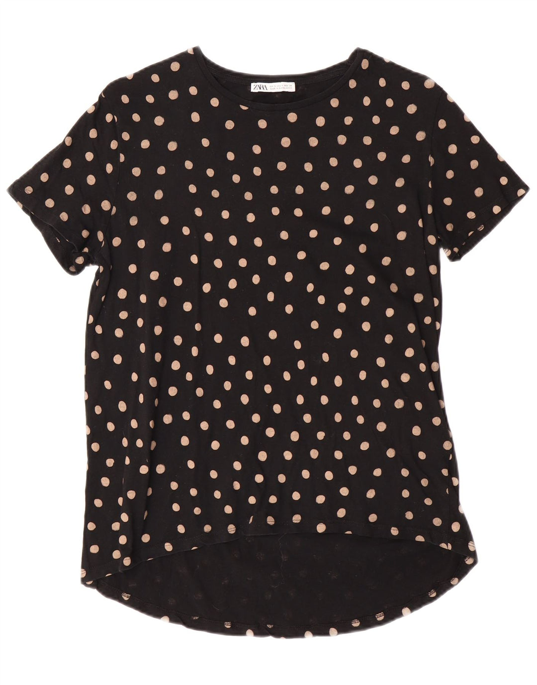 ZARA T-shirt da Donna Top UK 10 Piccolo Nero a Pois in Cotone