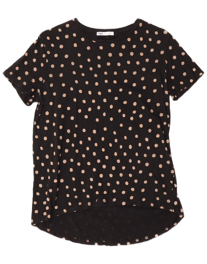 ZARA T-shirt da Donna Top UK 10 Piccolo Nero a Pois in Cotone
