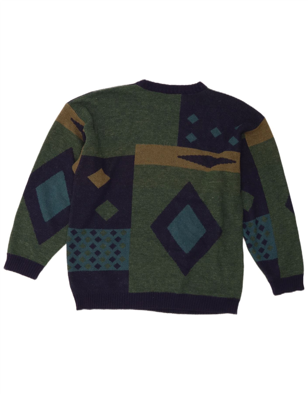 Maglione maglione girocollo da uomo vintage verde medio geometrico