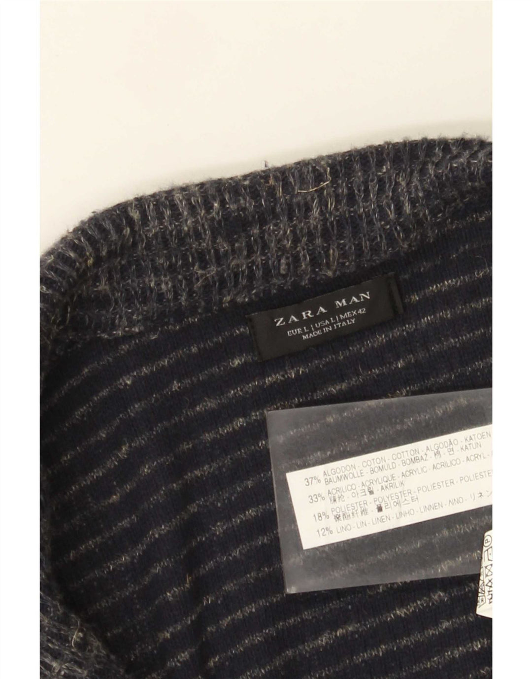 Maglione cardigan da uomo Zara grande in cotone screziato blu navy