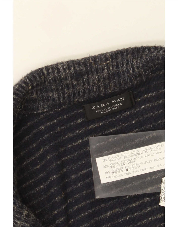 Maglione cardigan da uomo Zara grande in cotone screziato blu navy