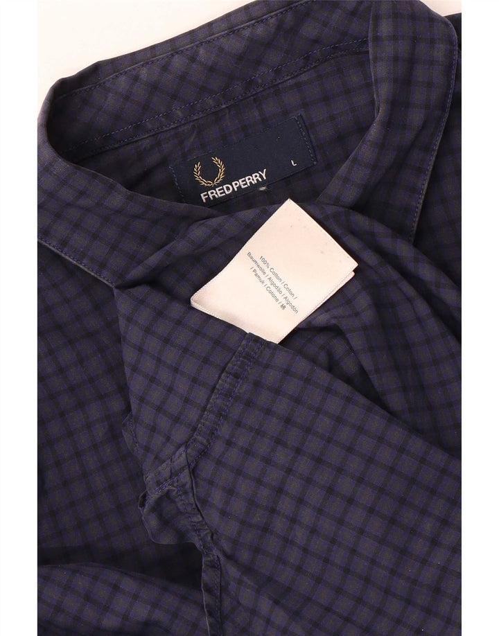 FRED PERRY Camicia da uomo grande in cotone a quadretti blu navy