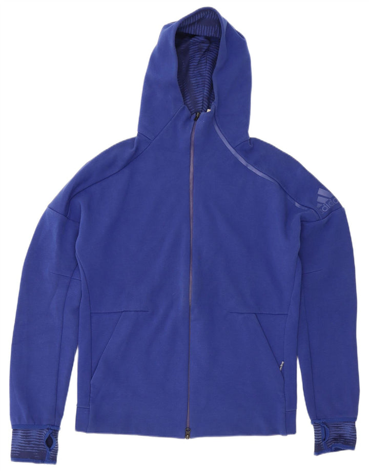 Maglione con cappuccio e zip da uomo Adidas in cotone blu medio