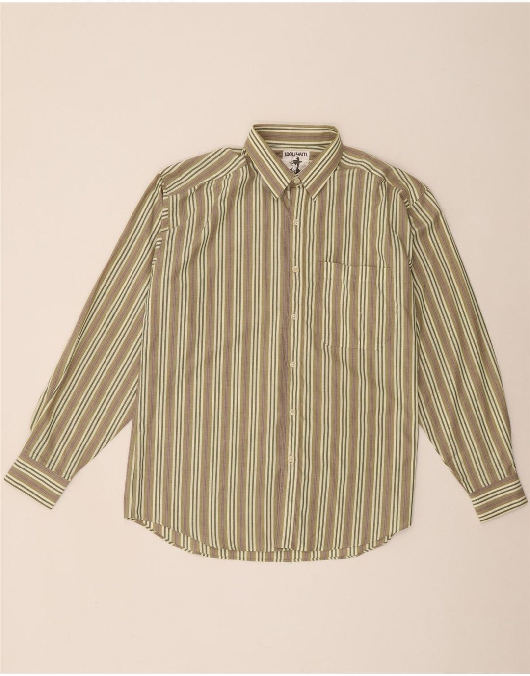 Camicia vintage da uomo a righe kaki medie
