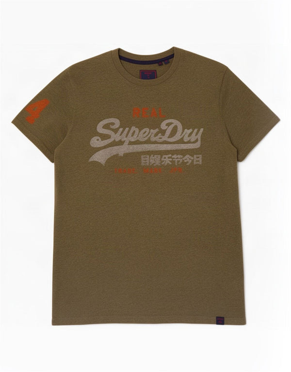 Superdry Mens Graphic T-Shirt Top Medium Khaki Cotton