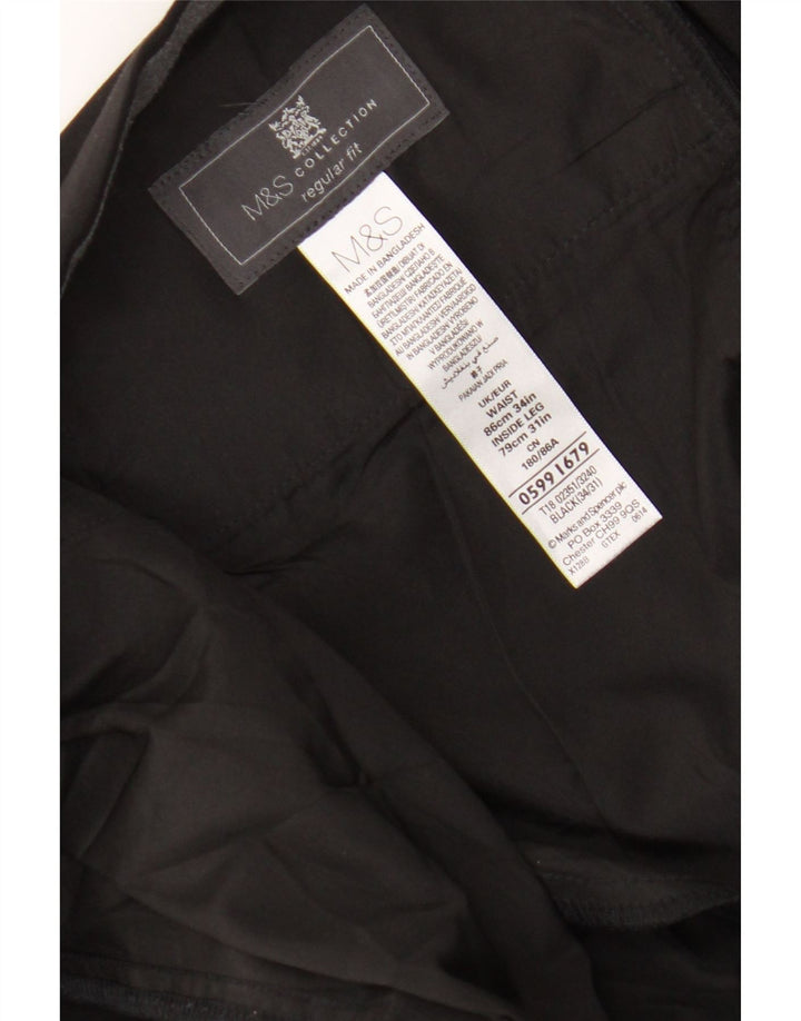 Pantaloni da abito vestibilità regolare da uomo Marks & Spencer W34 L27 poliestere nero