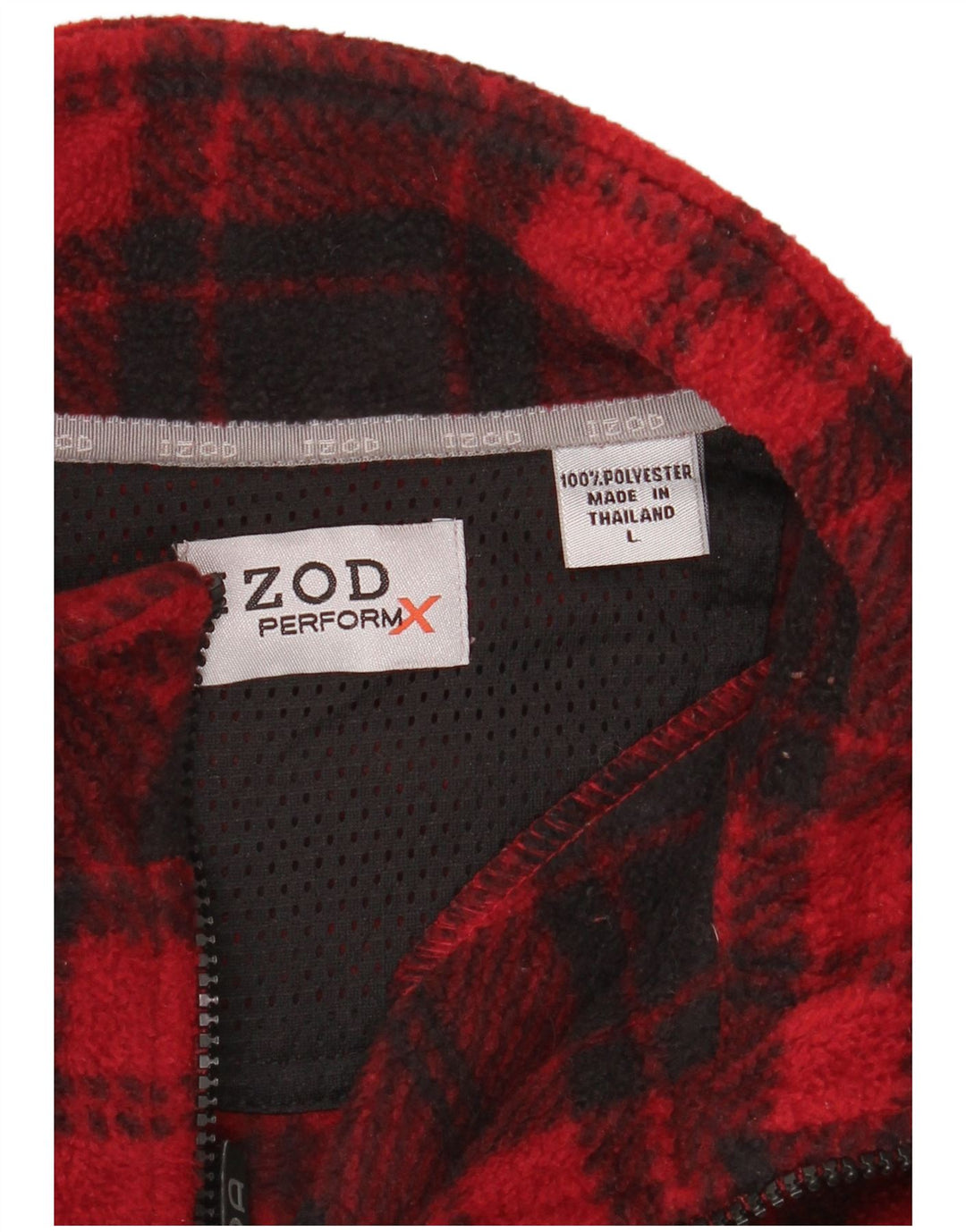 Maglione in pile da uomo con zip e collo Izod, grande poliestere scozzese rosso