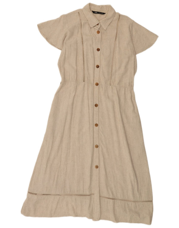 Abito chemisier a maniche corte da donna Zara UK 16 grande beige