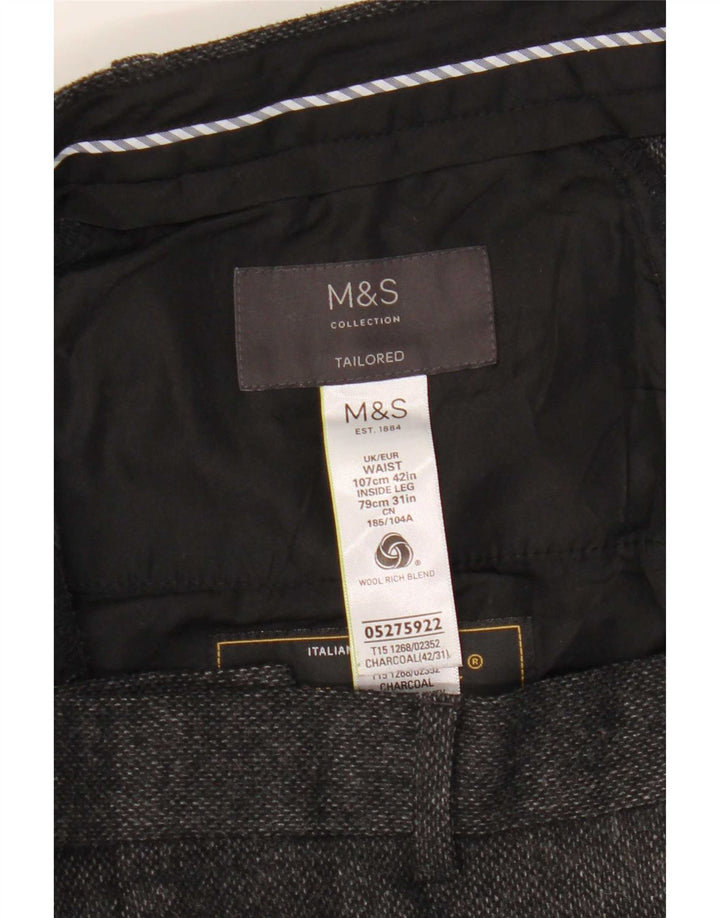 Pantaloni da abito dritti da uomo Marks & Spencer W42 L31 lana grigia