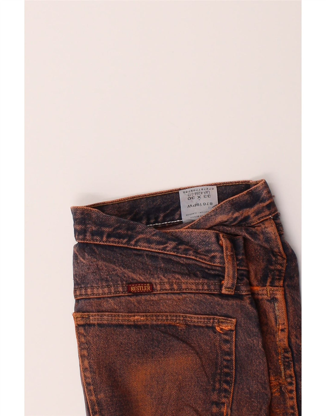 RUSTLER Womens Denim Shorts W33 Large  Orange Colourblock Cotton Vintage Rustler and Second-Hand Rustler from Messina Hembry 