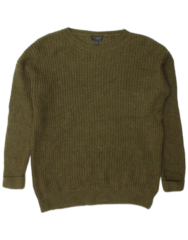 Topshop Maglione da donna oversize con scollo a barca UK 6 XS Acrilico kaki